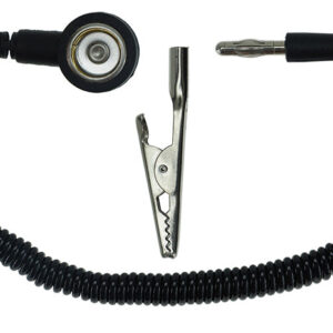 ESD Spiralkabel 1 Mohm, 10/10 mm Druckknopf, Bananenstecker, 1,8 m, hochelastisch, schwarz, geprüft nach BGI 818: 2001