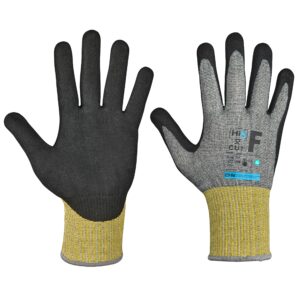 Hi5 X Cut Schnittschutz Handschuhe 4X43F – 15G Schnittschutz Level F/A6, schwarz, Nitril-Mikroschaumbeschichtung, Touchscreen, präzise & atmungsaktiv, vielseitig Montage, Öl & Gas, Stahl, Glas, VE 120 Paar