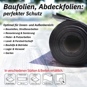 B2B LDPE-Regenerat Baufolie transluzent, gute Reißfestigkeit 2 x 50 m, Typ 60 | Malerarbeiten, Fassaden- und Fensterschutz, temporäre Abdeckung | im Innen- und Außenbereich