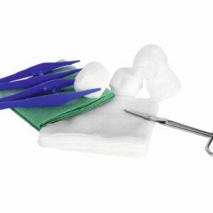 Meditrade BeeSana Fadenziehset Chirurgisches Set Steril Abdecktuch 45 x 75 cm Mullkompressen 10 x 10 cm 8-fach Mulltupfer 25 x 25 cm rund Tupferschale 125 ml Fadenziehschere Einmal-Pinzetten Lieferumfang 15 Sets pro Packung | für den Einsatz im OP in Kliniken & Krankenhäusern wie chirurgische Wundversorgung, operative Eingriffe, medizinische Praxen