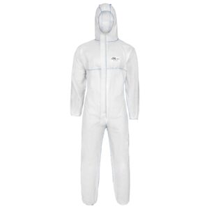 ProSafe®LIGHT SMS Overall weiß, 3-lagiges SMS-Material, CE Kat. III Typ 5, 6, Kapuze mit Gummizug, Arm-, Bein-, Taillengummis, außenliegende Nähte, Reißverschlussabdeckung, VE 50 Stück