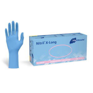 Meditrade 3000 X-Long Blue Nitril - puderfrei, langer Schaft - Labor, Pharmaindustrie & Catering | S–XL | 100 Stück/Paket