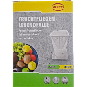 Individuell befüllbare Fruchtfliegenfalle zur gezielten Schädlingskontrolle.